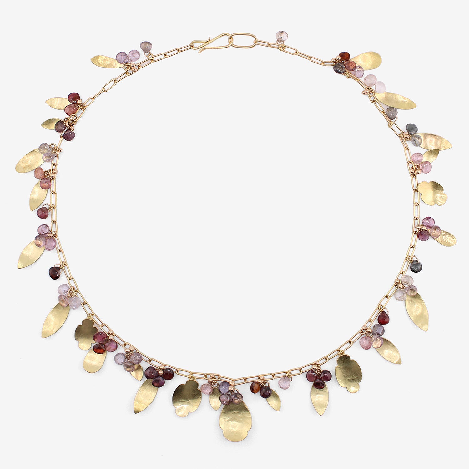 GABRIELLA KISS 18K LEAF SCALLOP NECKLACE WITH SPINEL BRIOLETTES