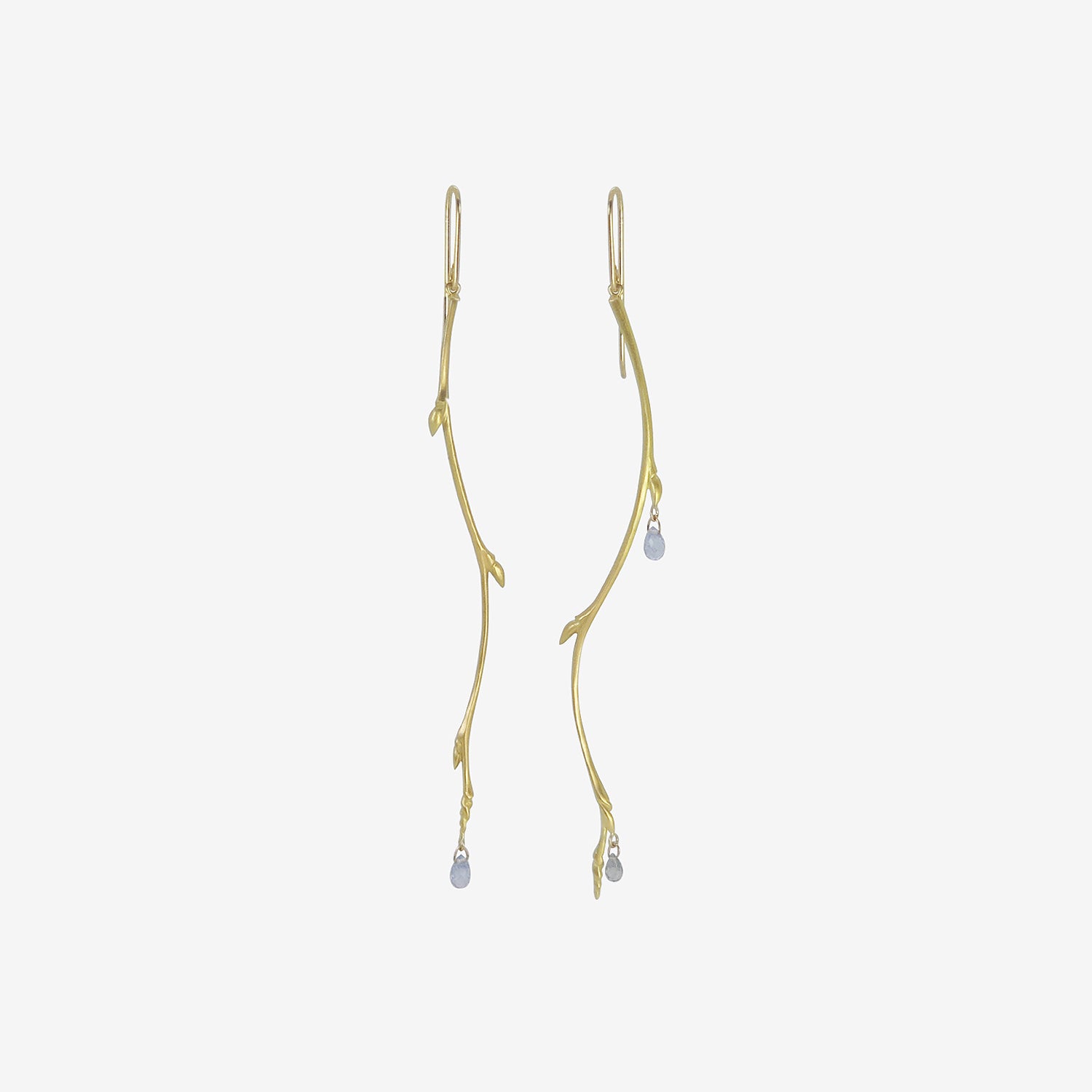 GABRIELLA KISS 18K & BLUE SAPPHIRE LONG BUD BRANCH EARRINGS