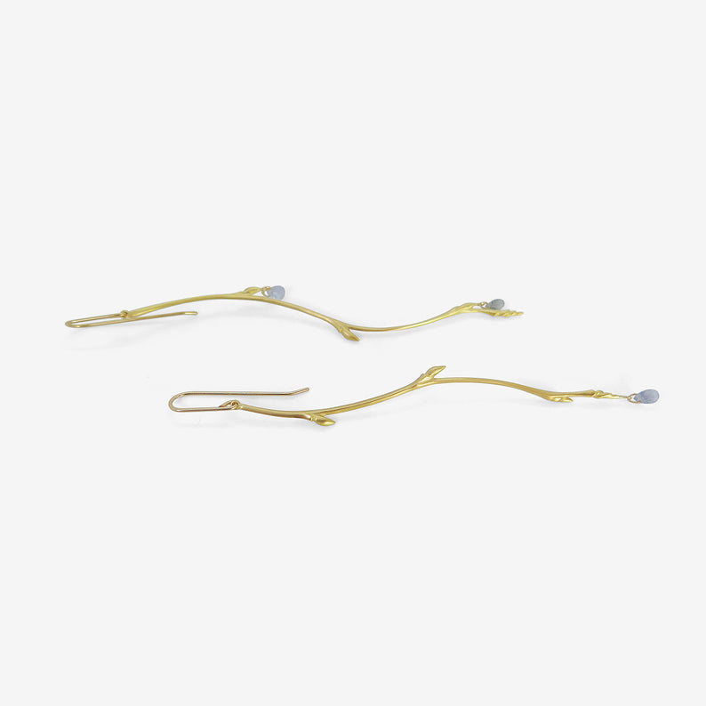 GABRIELLA KISS 18K & BLUE SAPPHIRE LONG BUD BRANCH EARRINGS