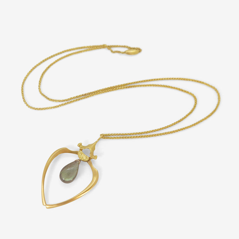 GABRIELLA KISS 18K RACCOON RIB PENDANT WITH LABRADORITE ON CHAIN