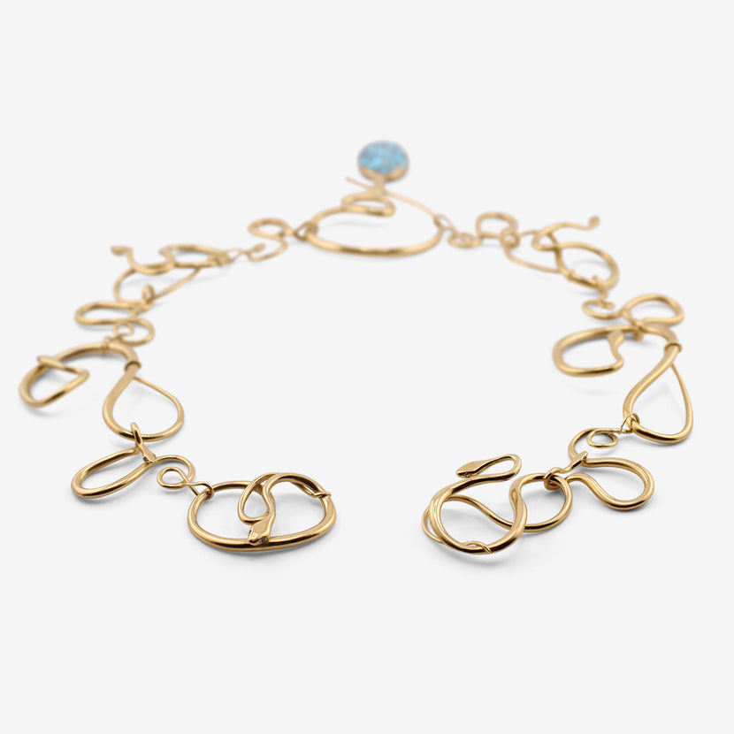 GABRIELLA KISS 18K YELLOW GOLD SNAKE NECKLACE WITH DETACHABLE TURQUOISE PENDANT