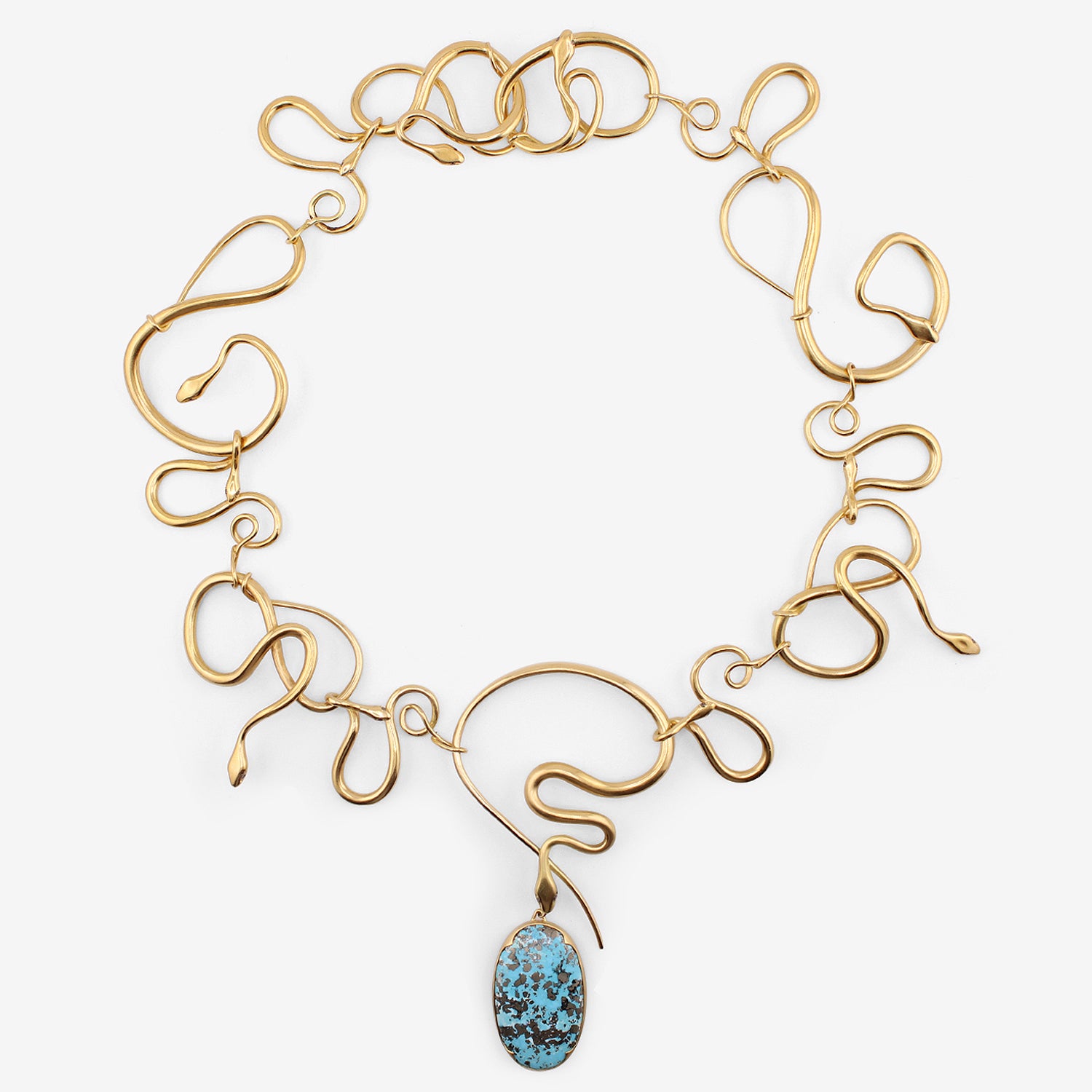 GABRIELLA KISS 18K YELLOW GOLD SNAKE NECKLACE WITH DETACHABLE TURQUOISE PENDANT