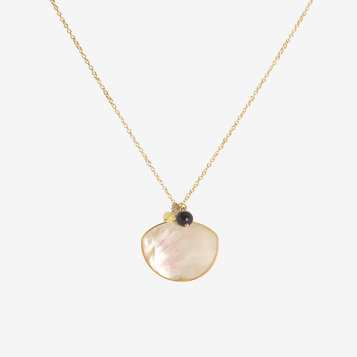 GABRIELLA KISS 18K & MOTHER-OF-PEARL WAXING MOON PENDANT WITH OPAL, HERKIMER, AND GOLDSTONE