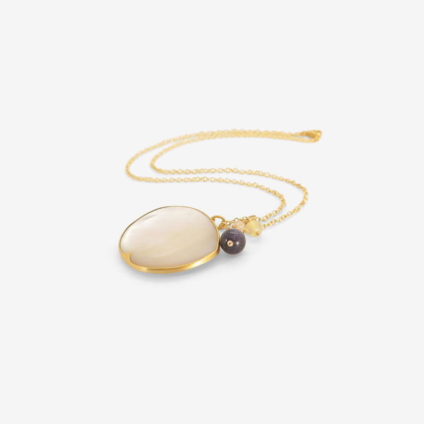 GABRIELLA KISS 18K & MOTHER-OF-PEARL WAXING MOON PENDANT WITH OPAL, HERKIMER, AND GOLDSTONE