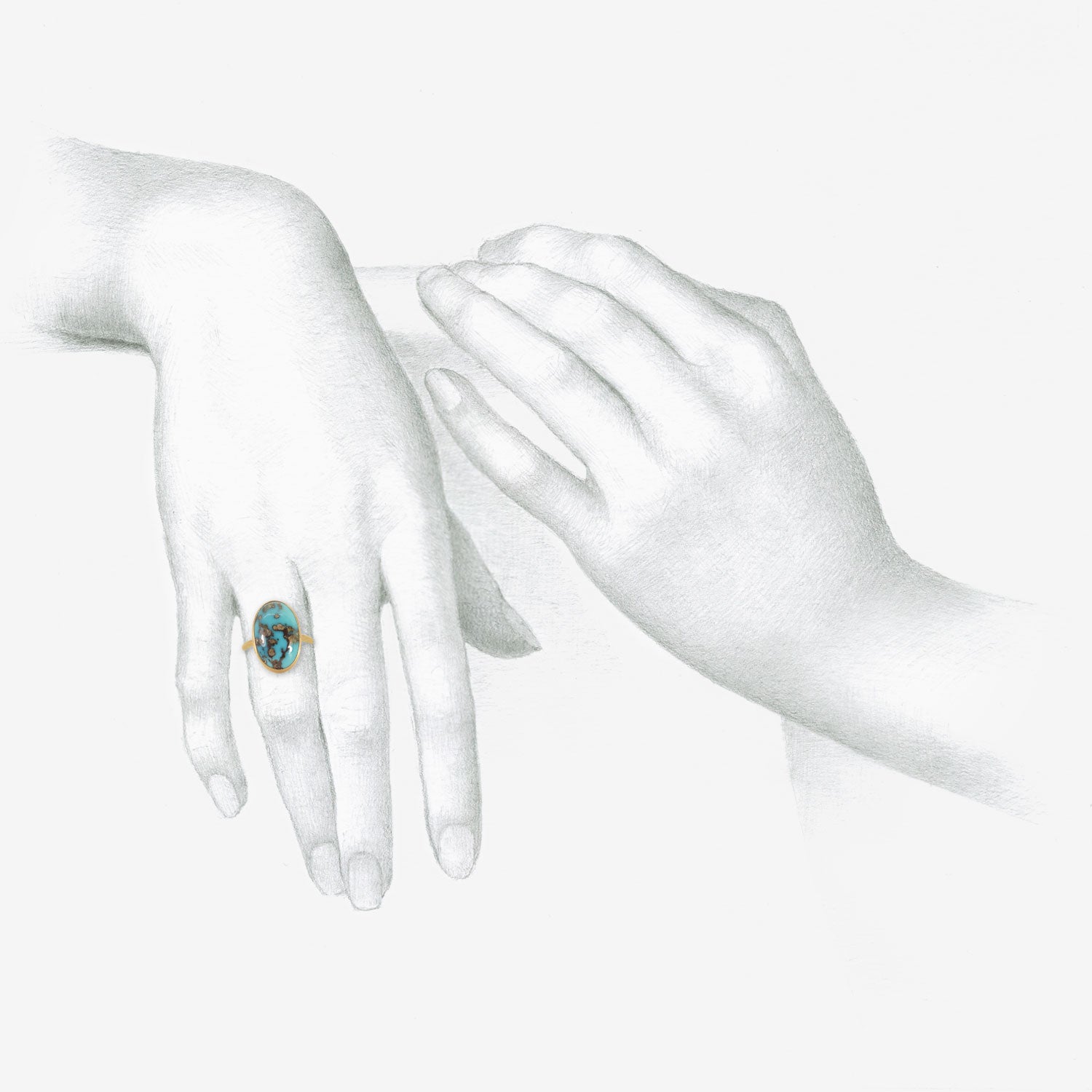 GABRIELLA KISS 18K & OVAL PERSIAN TURQUOISE WITH PYRITE RING, 7.6CT