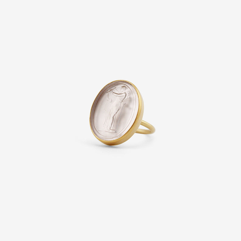 GABRIELLA KISS 18K & OVAL ANTIQUE CLEAR GLASS GEORGIAN TASSIE RING