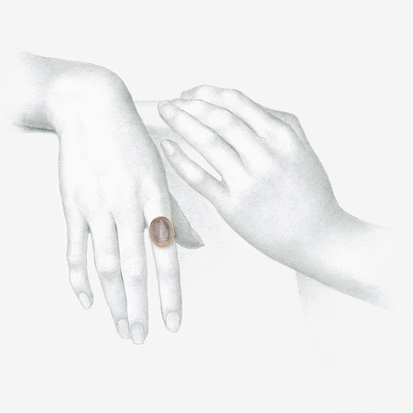 GABRIELLA KISS 18K & OVAL ANTIQUE CLEAR GLASS GEORGIAN TASSIE RING