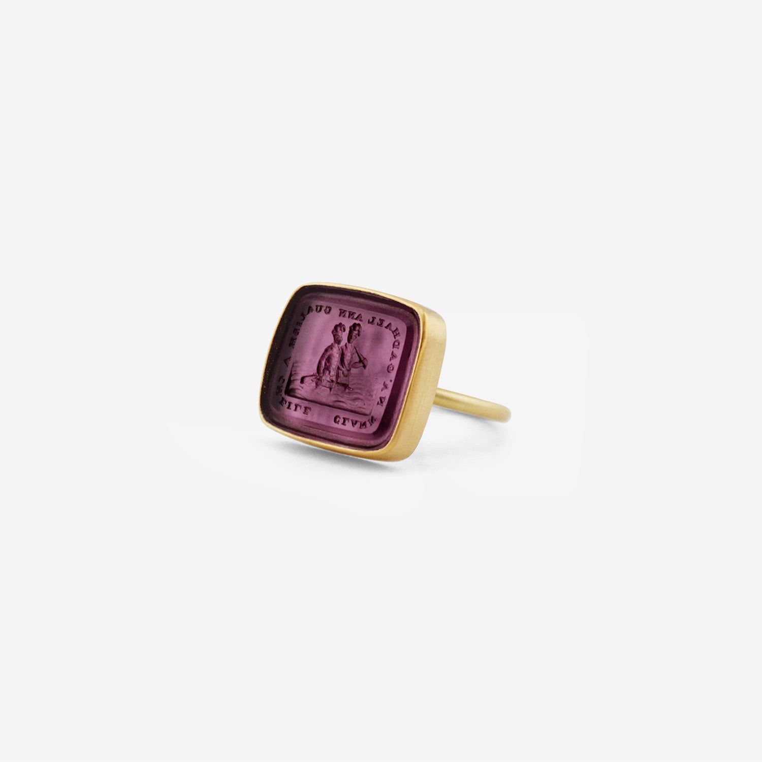 GABRIELLA KISS 18K & CUSHION-SHAPED ANTIQUE PURPLE GLASS GEORGIAN TASSIE RING