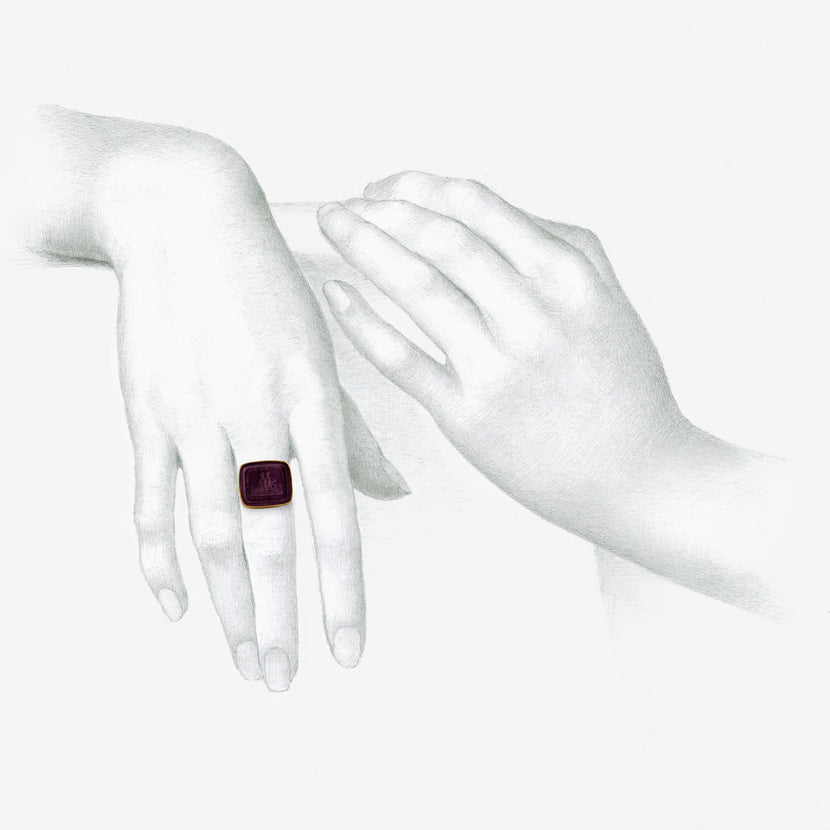 GABRIELLA KISS 18K & CUSHION-SHAPED ANTIQUE PURPLE GLASS GEORGIAN TASSIE RING