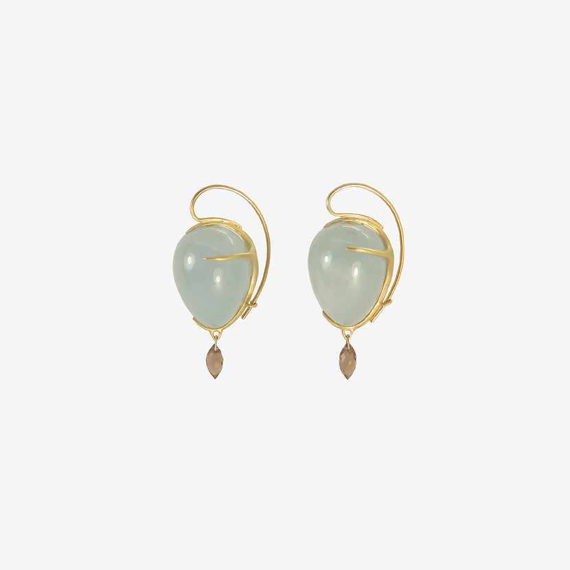 GABRIELLA KISS 14K & AQUAMARINE EGG & TALON EARRINGS WITH SMOKY QUARTZ BRIOLETTES