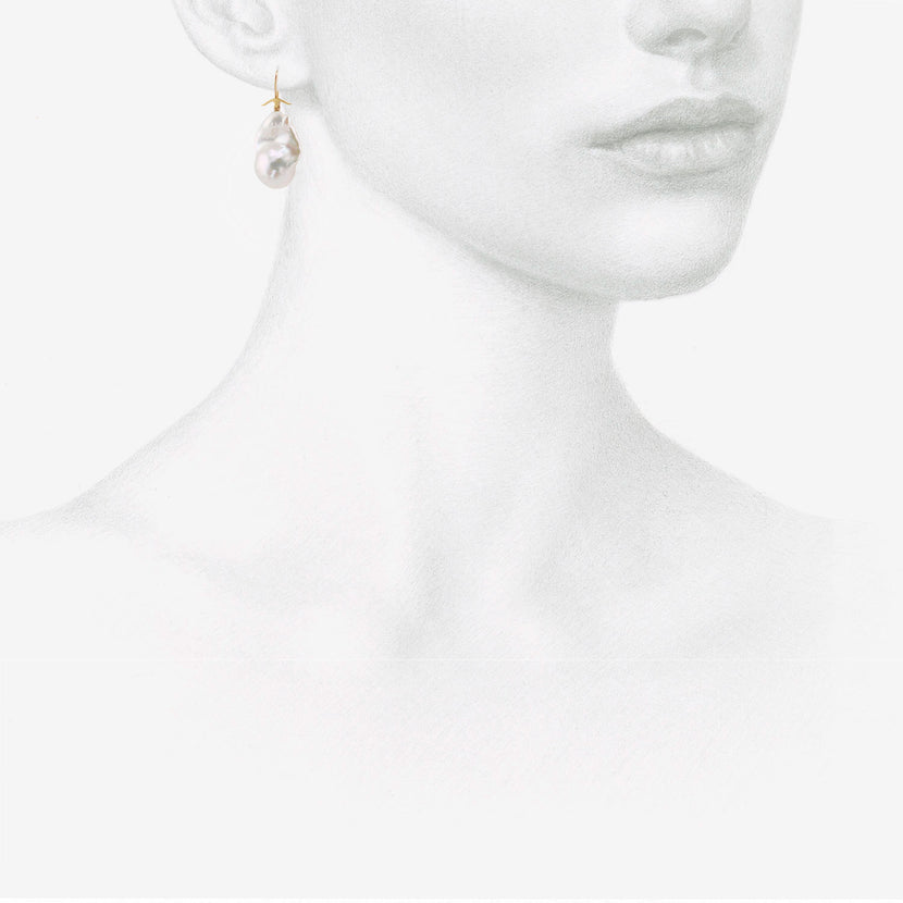GABRIELLA KISS 18K & WHITE BAROQUE PEARL EARRINGS