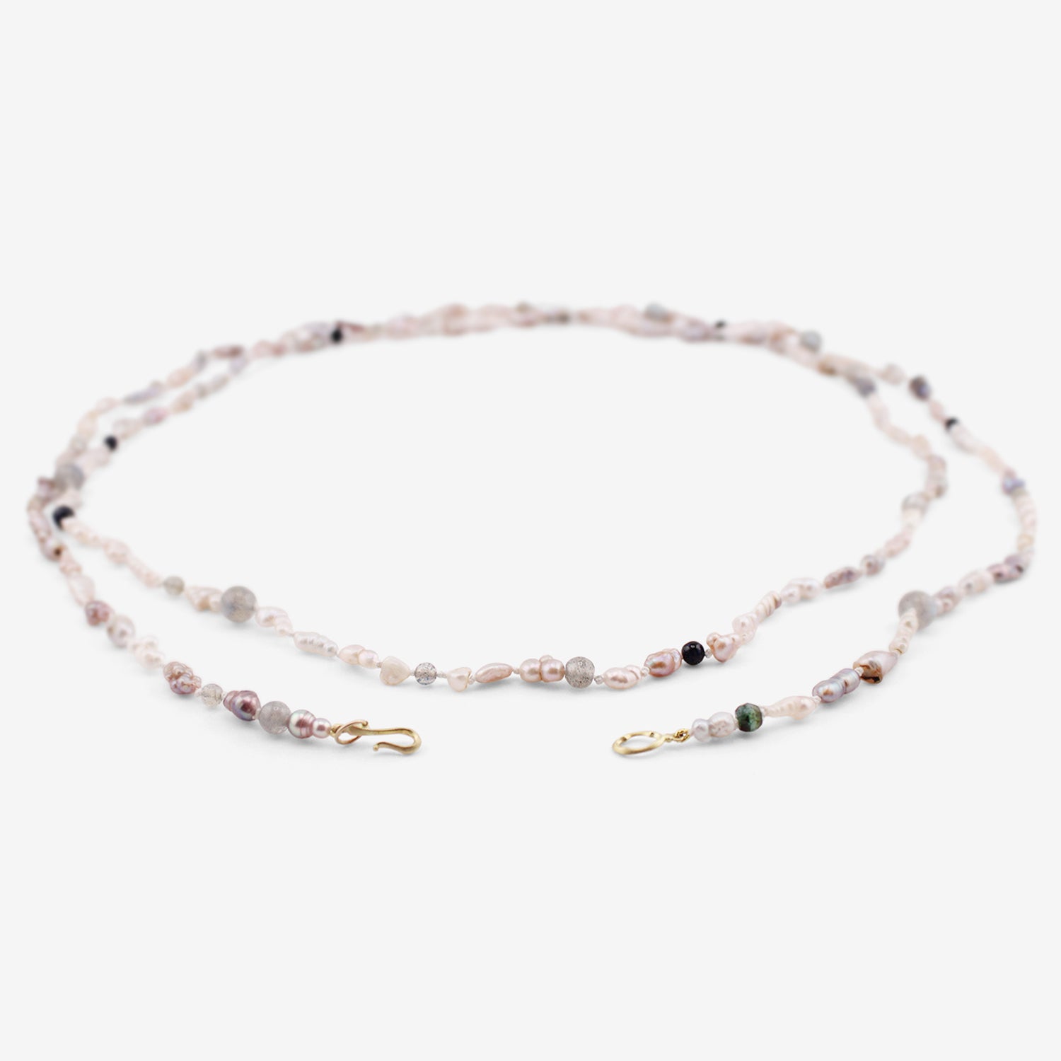 GABRIELLA KISS 18K & BAY OF CORTEZ PEARL NECKLACE WITH LABRADORITE & GOLDSTONE