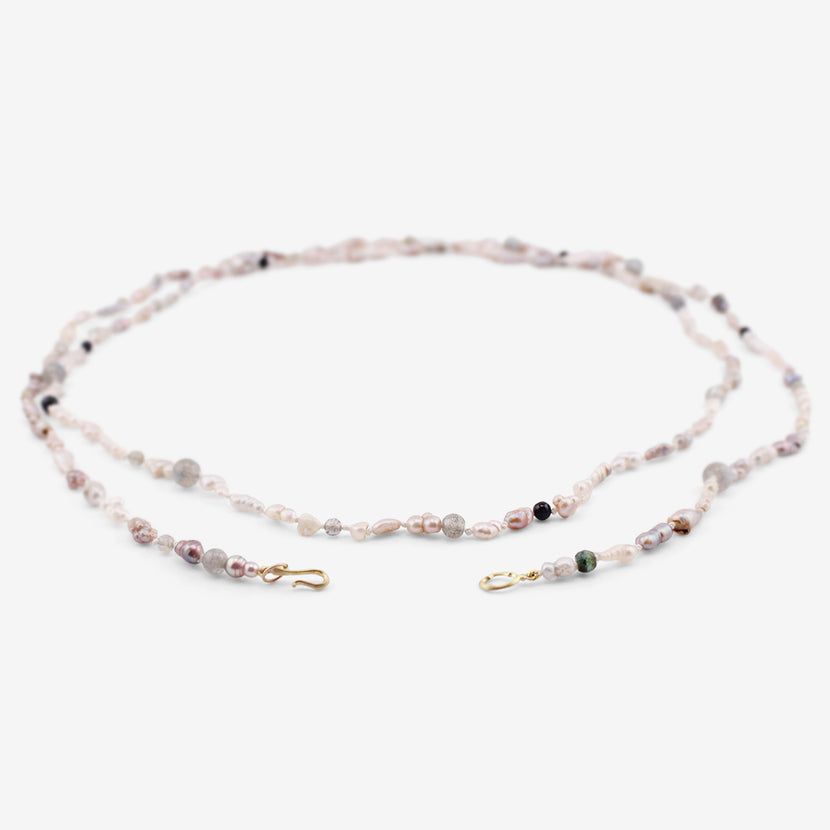 GABRIELLA KISS 18K & BAY OF CORTEZ PEARL NECKLACE WITH LABRADORITE & GOLDSTONE