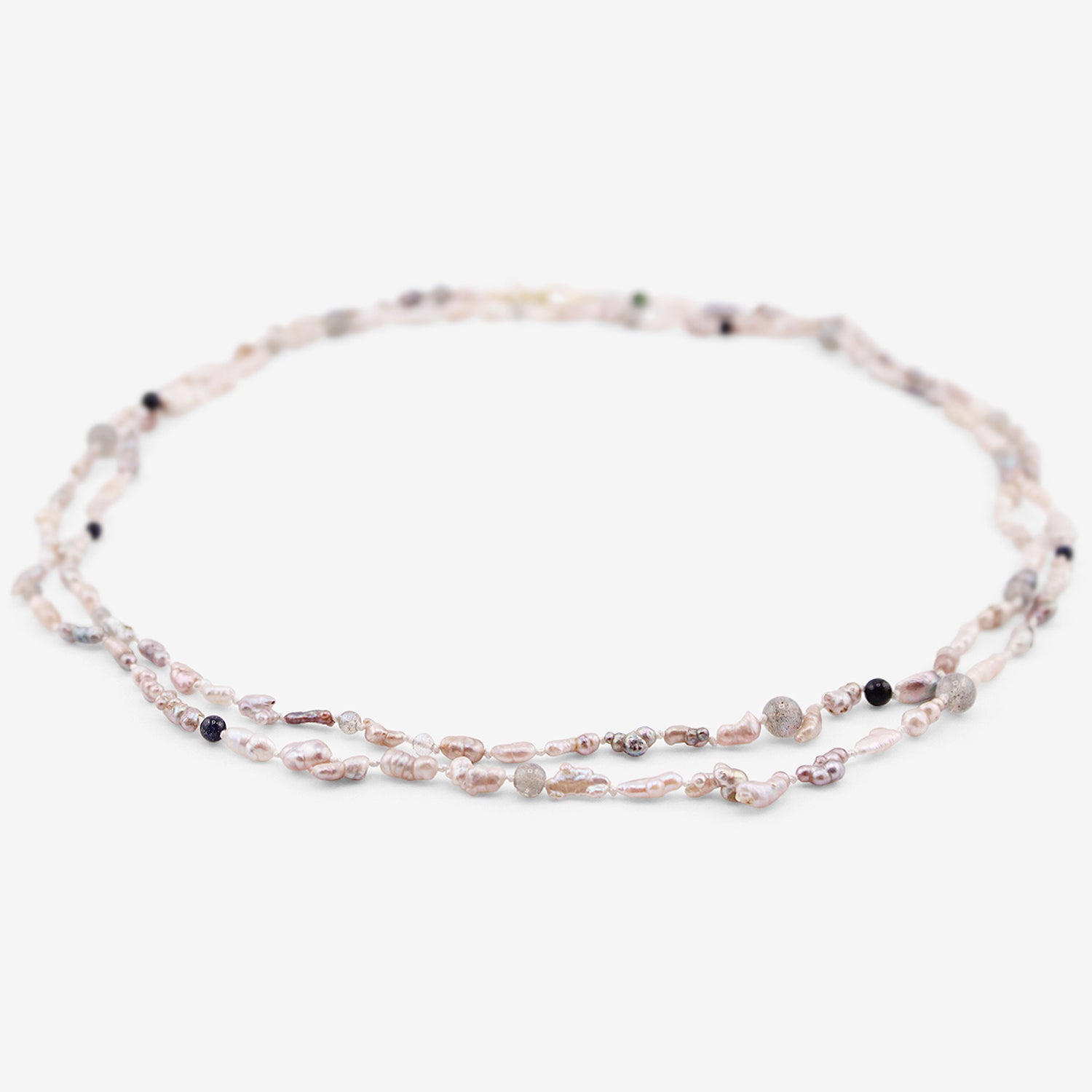 GABRIELLA KISS 18K & BAY OF CORTEZ PEARL NECKLACE WITH LABRADORITE & GOLDSTONE