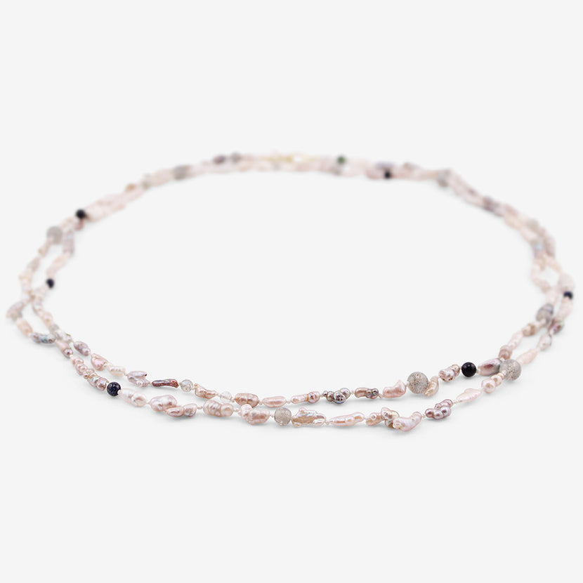 GABRIELLA KISS 18K & BAY OF CORTEZ PEARL NECKLACE WITH LABRADORITE & GOLDSTONE