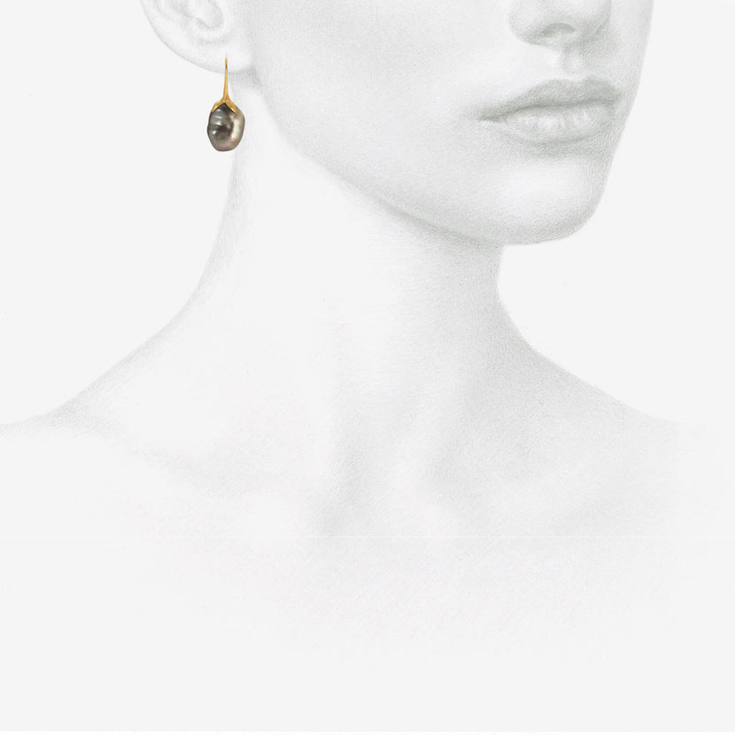 GABRIELLA KISS 18K & BLACK TAHITIAN PEARL EGGPLANT EARRINGS