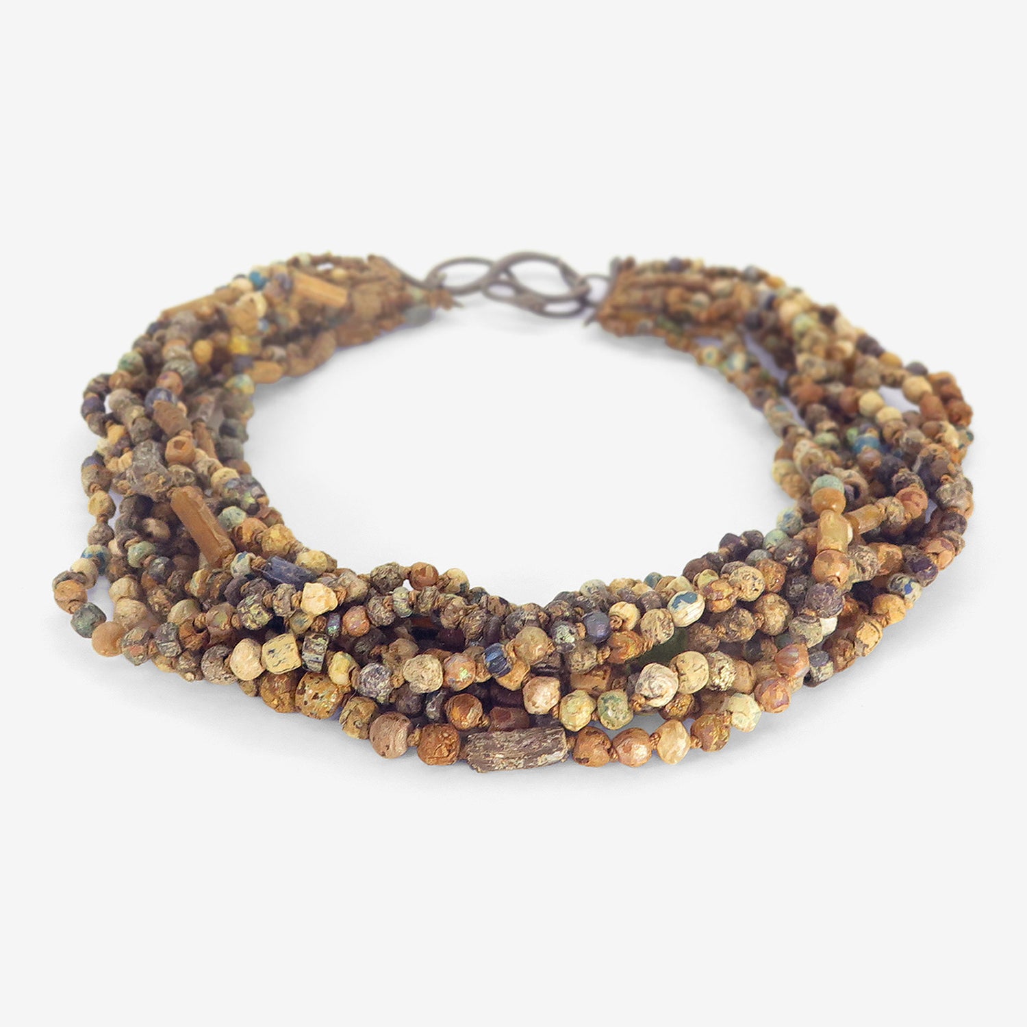 GABRIELLA KISS OXIDIZED BRONZE & ANCIENT GLASS BEAD SNAKE IN THE GRASS NECKLACE