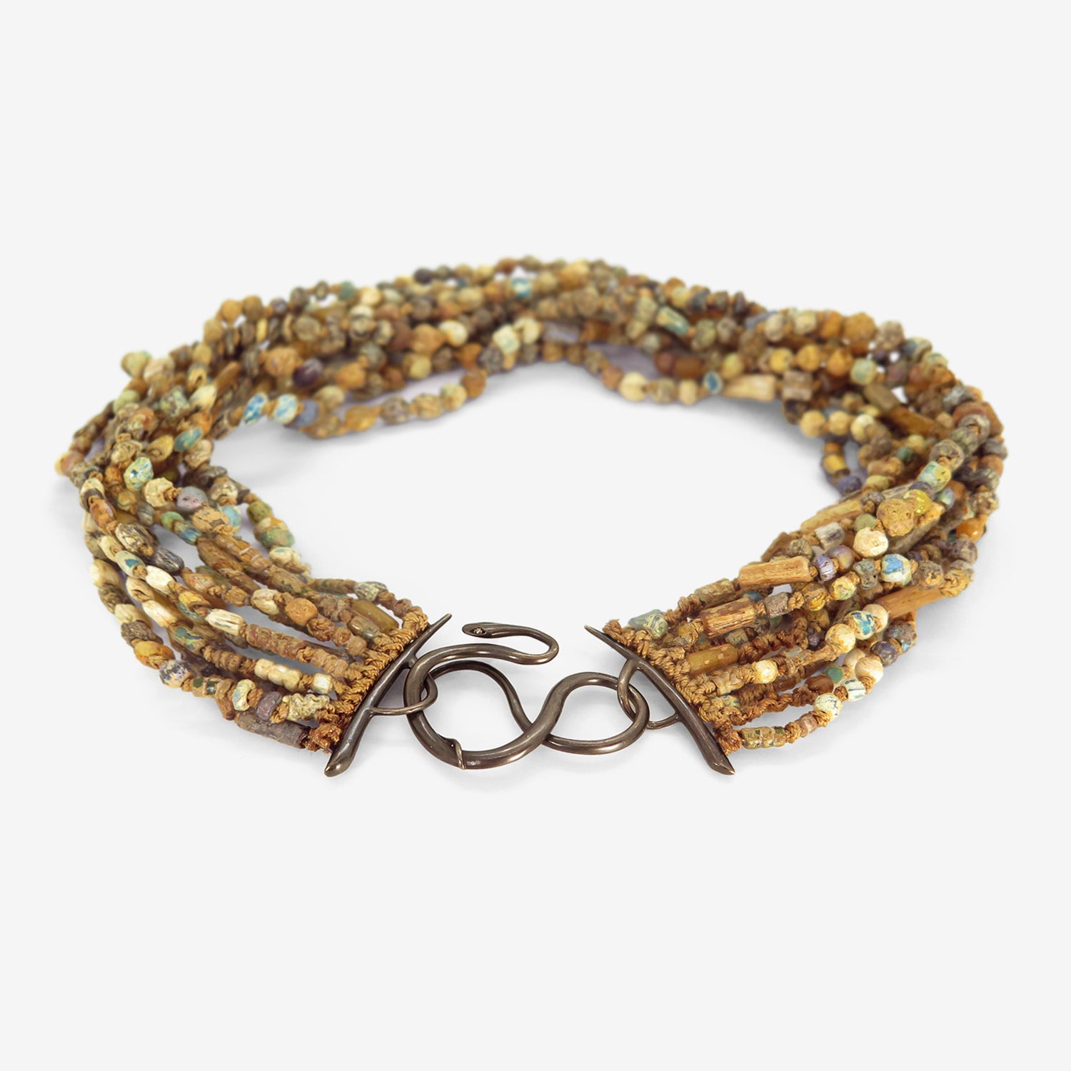 GABRIELLA KISS OXIDIZED BRONZE & ANCIENT GLASS BEAD SNAKE IN THE GRASS NECKLACE