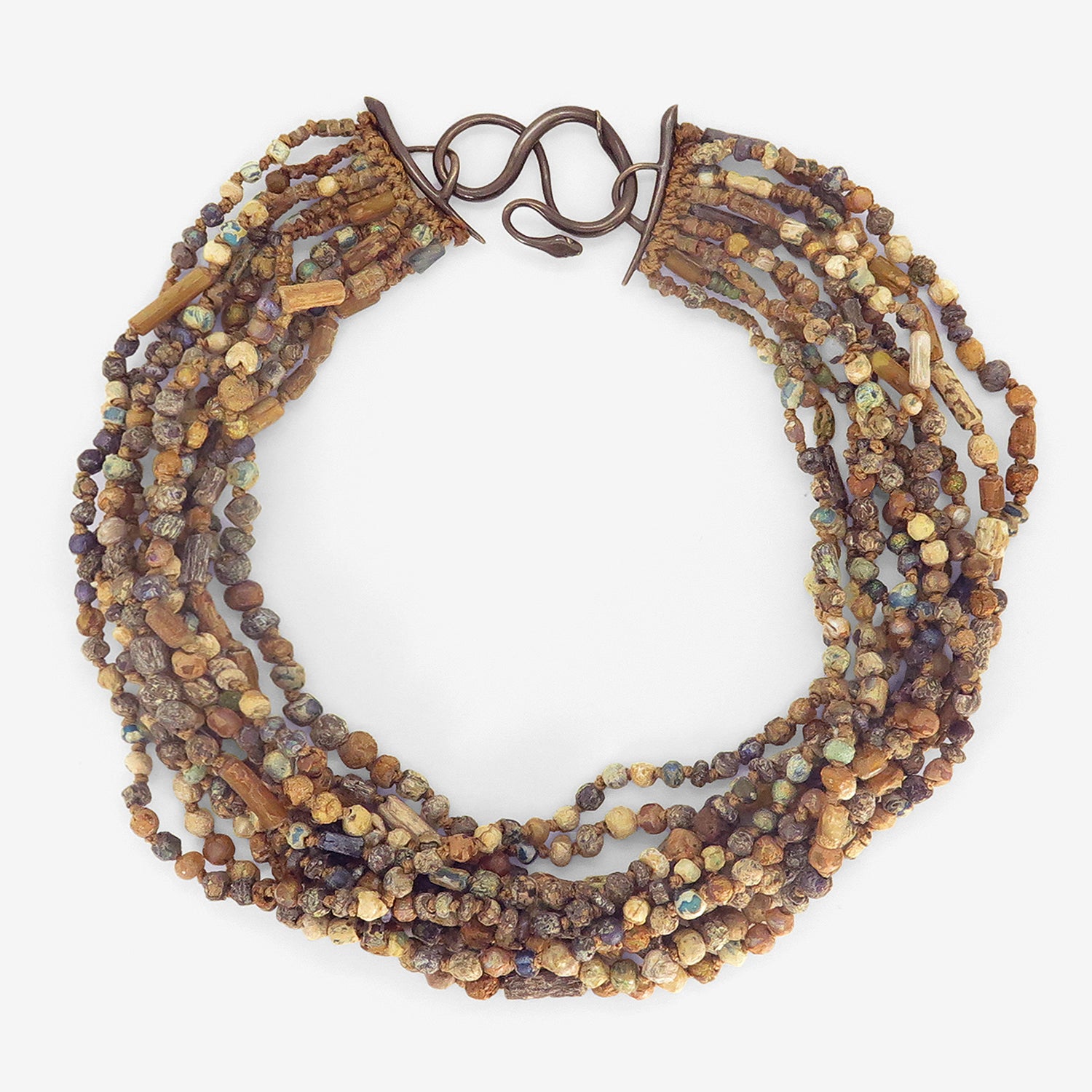 GABRIELLA KISS OXIDIZED BRONZE & ANCIENT GLASS BEAD SNAKE IN THE GRASS NECKLACE