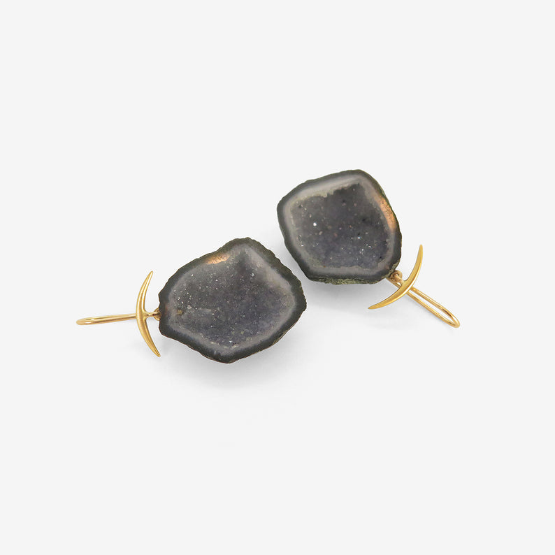 GABRIELLA KISS 18K & DRUZY QUARTZ GEODE EARRINGS