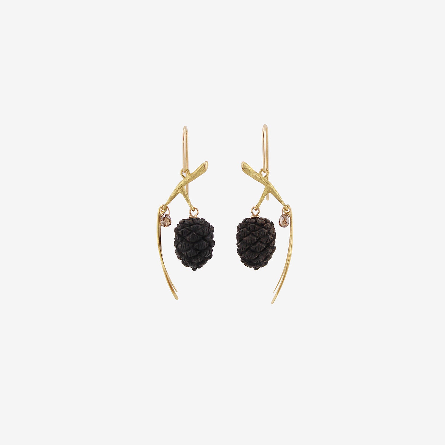 GABRIELLA KISS 18K & EBONY SMALL PINECONE EARRINGS WITH DIAMONDS