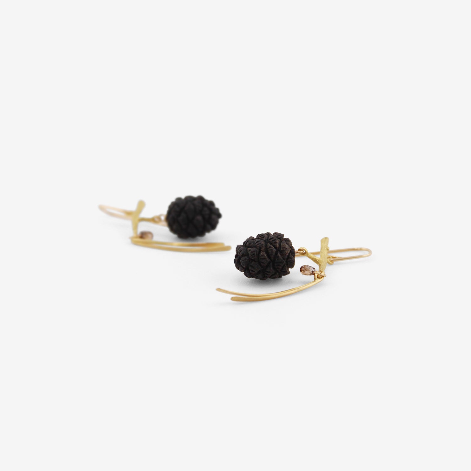 GABRIELLA KISS 18K & EBONY SMALL PINECONE EARRINGS WITH DIAMONDS
