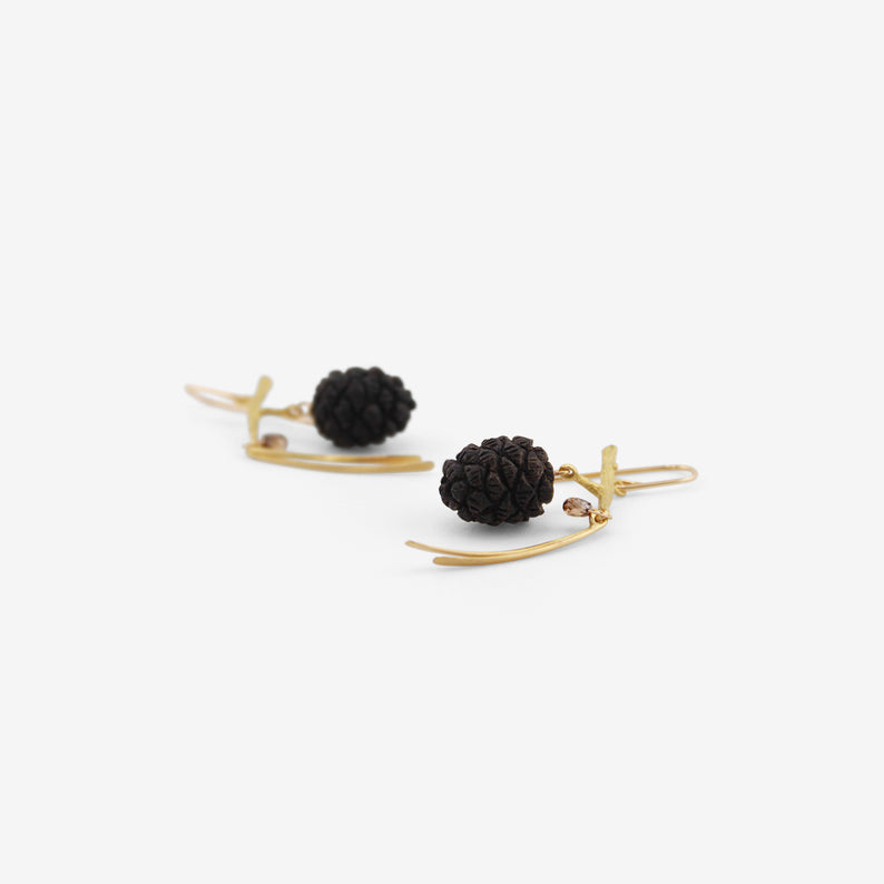 GABRIELLA KISS 18K & EBONY SMALL PINECONE EARRINGS WITH DIAMONDS
