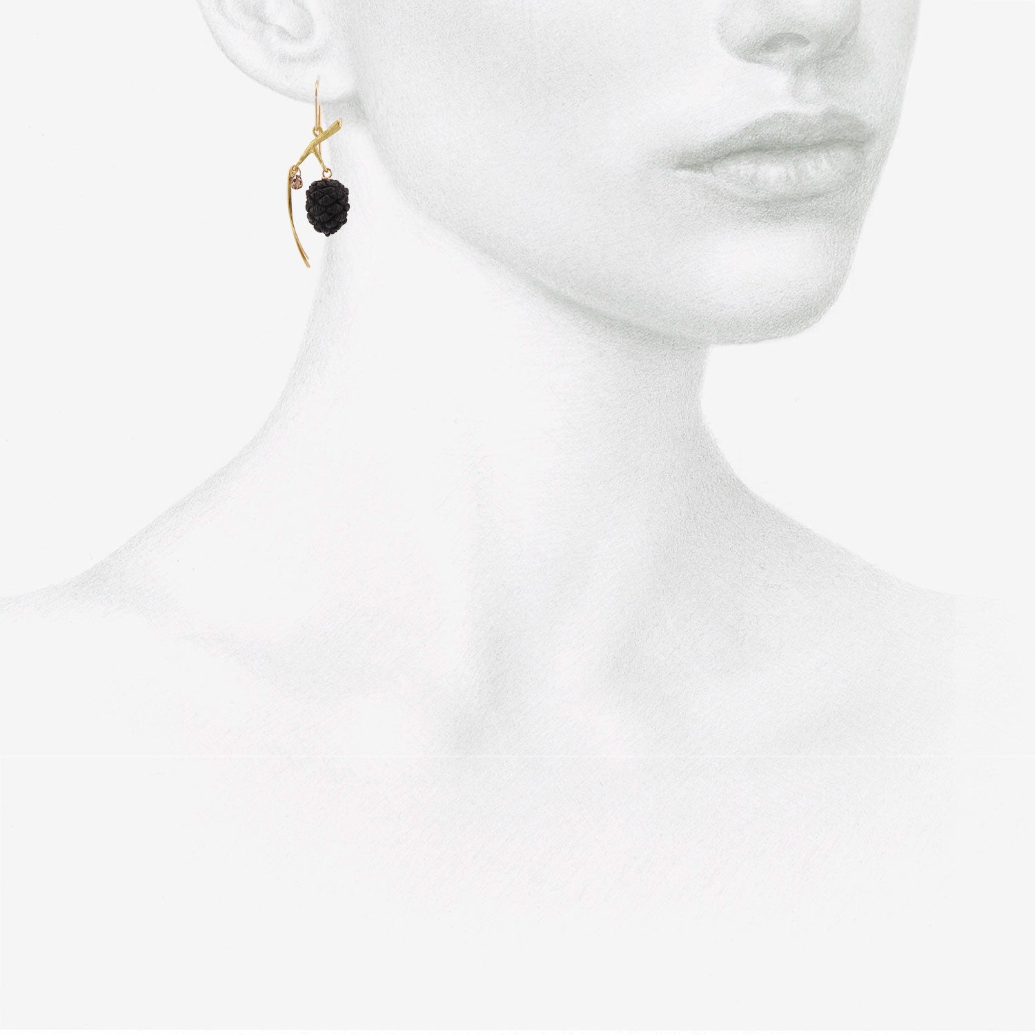 GABRIELLA KISS 18K & EBONY SMALL PINECONE EARRINGS WITH DIAMONDS