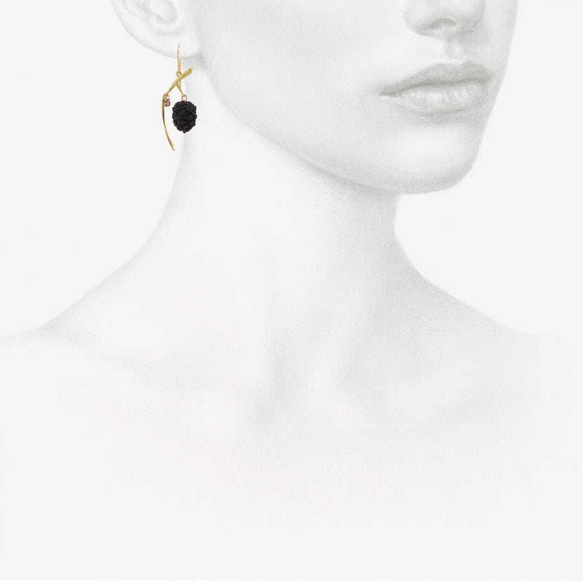 GABRIELLA KISS 18K & EBONY SMALL PINECONE EARRINGS WITH DIAMONDS
