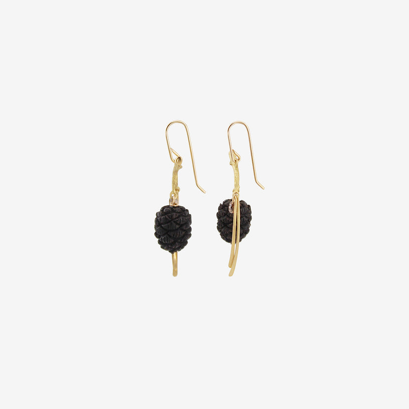 GABRIELLA KISS 18K & EBONY SMALL PINECONE EARRINGS WITH DIAMONDS