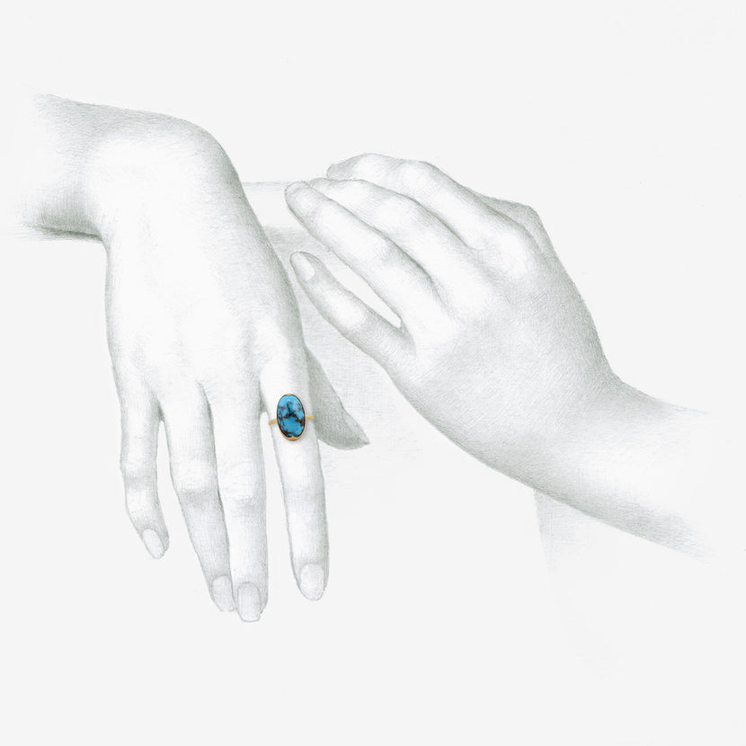 GABRIELLA KISS 18K & ELONGATED OVAL PERSIAN TURQUOISE RING, 12.08CT