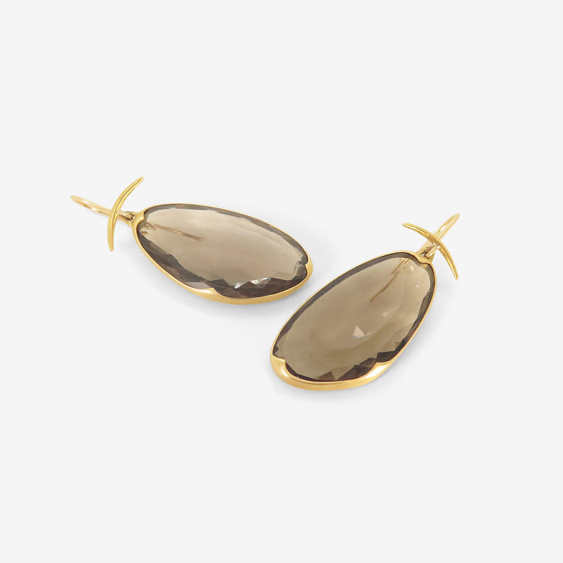 GABRIELLA KISS 18K & FACETED SMOKY QUARTZ WING EARRINGS