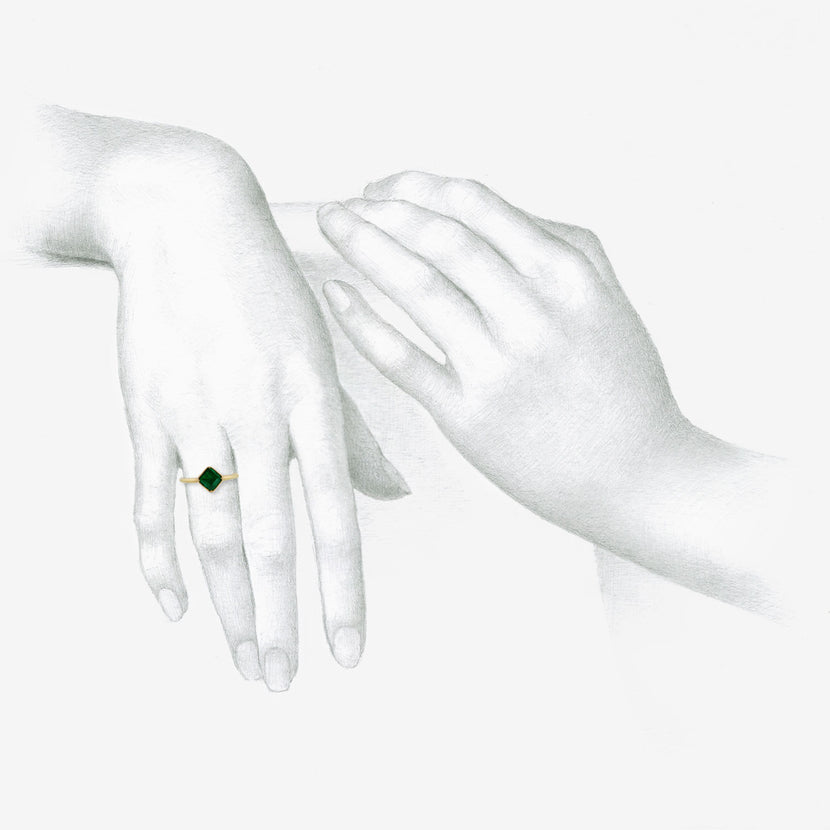 GABRIELLA KISS 18K & FACETED SQUARE EMERALD RING, .66CT
