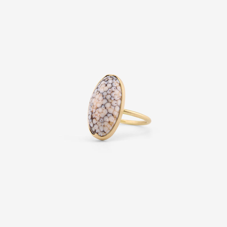 GABRIELLA KISS 18K & ELONGATED OVAL SNAKESKIN STONE RING