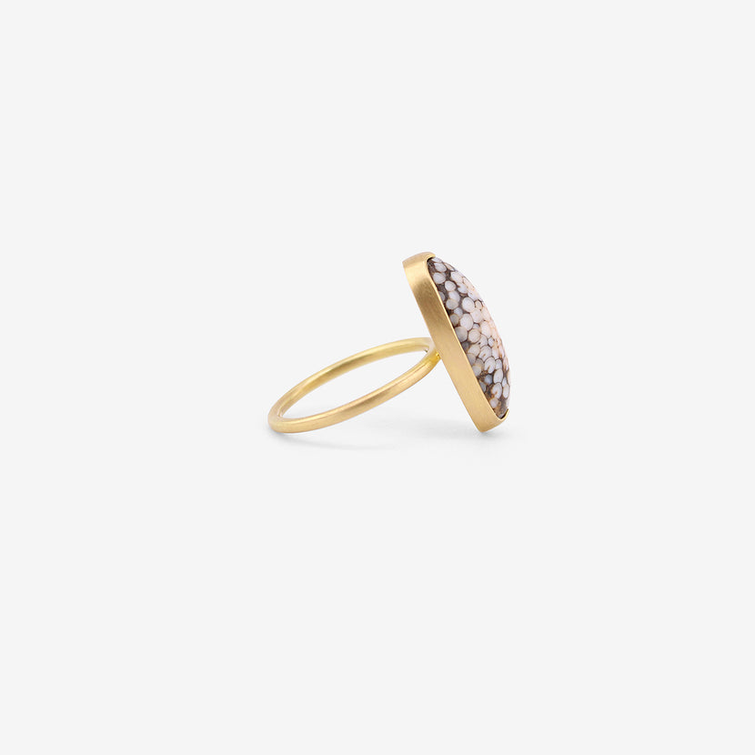 GABRIELLA KISS 18K & ELONGATED OVAL SNAKESKIN STONE RING