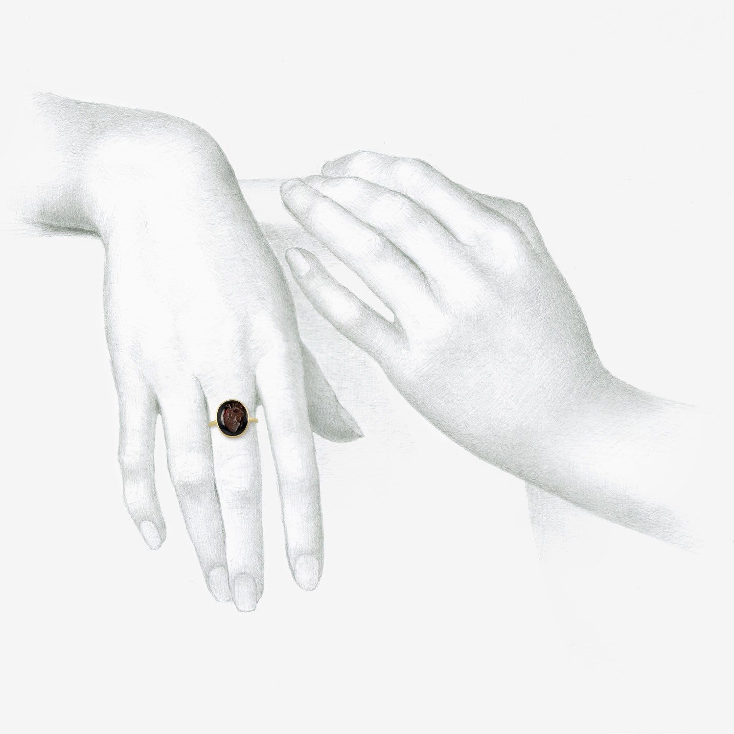 GABRIELLA KISS 18K & GARNET ANATOMICAL HEART INTAGLIO RING