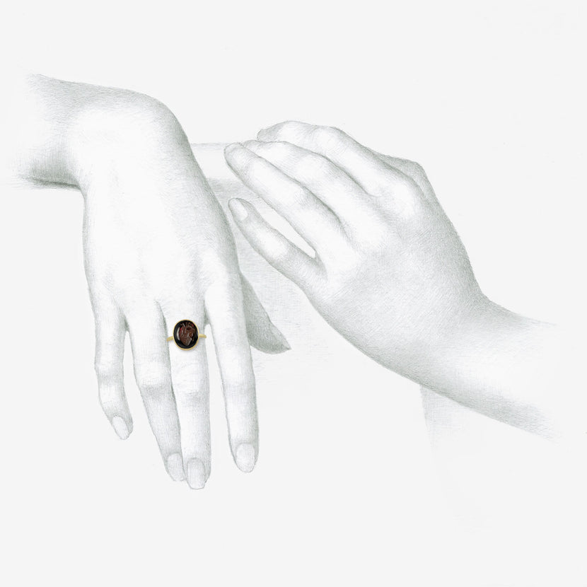 GABRIELLA KISS 18K & GARNET ANATOMICAL HEART INTAGLIO RING