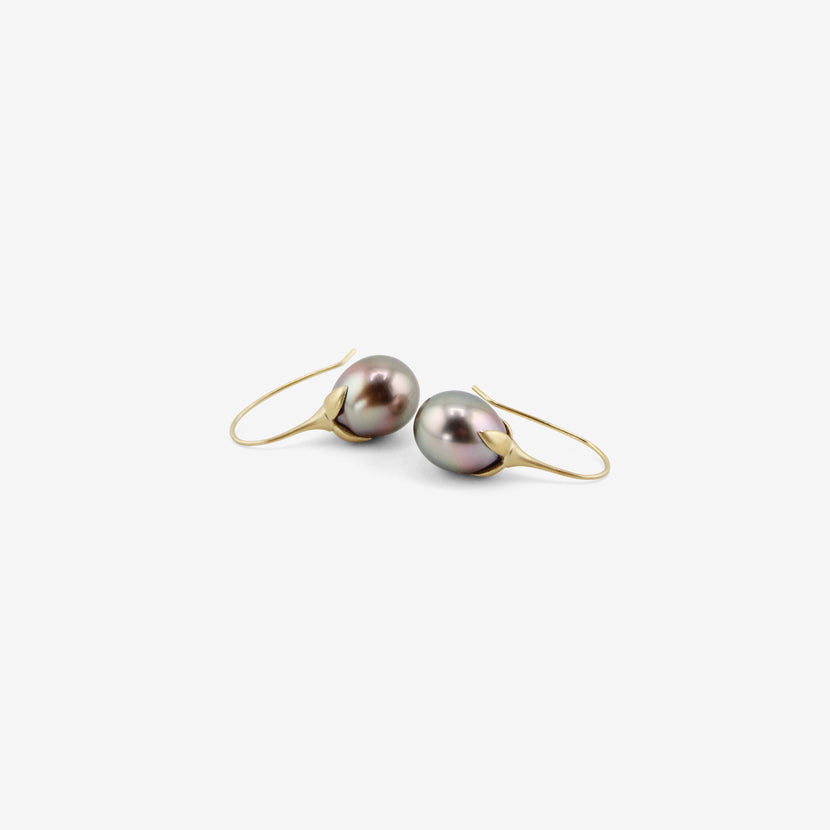 GABRIELLA KISS 14K & GREY TAHITIAN PEARL EGGPLANT EARRINGS