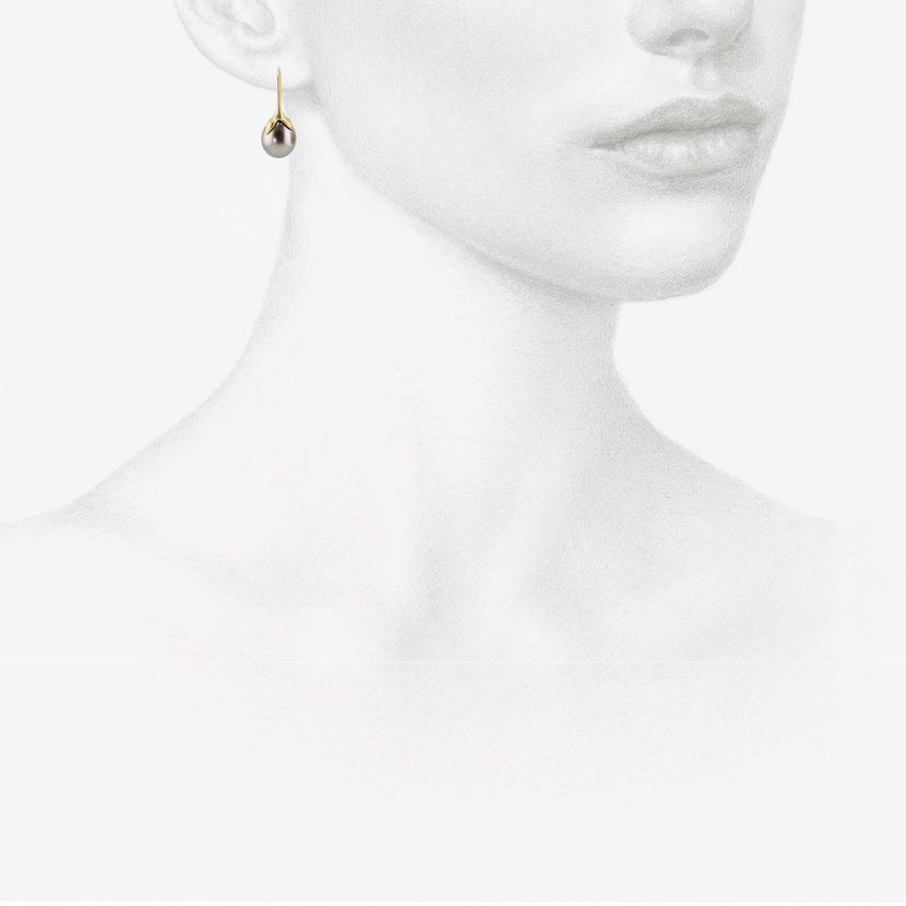 GABRIELLA KISS 14K & GREY TAHITIAN PEARL EGGPLANT EARRINGS