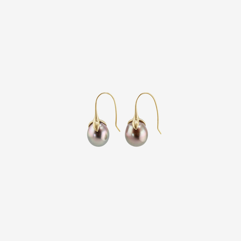 GABRIELLA KISS 14K & GREY TAHITIAN PEARL EGGPLANT EARRINGS