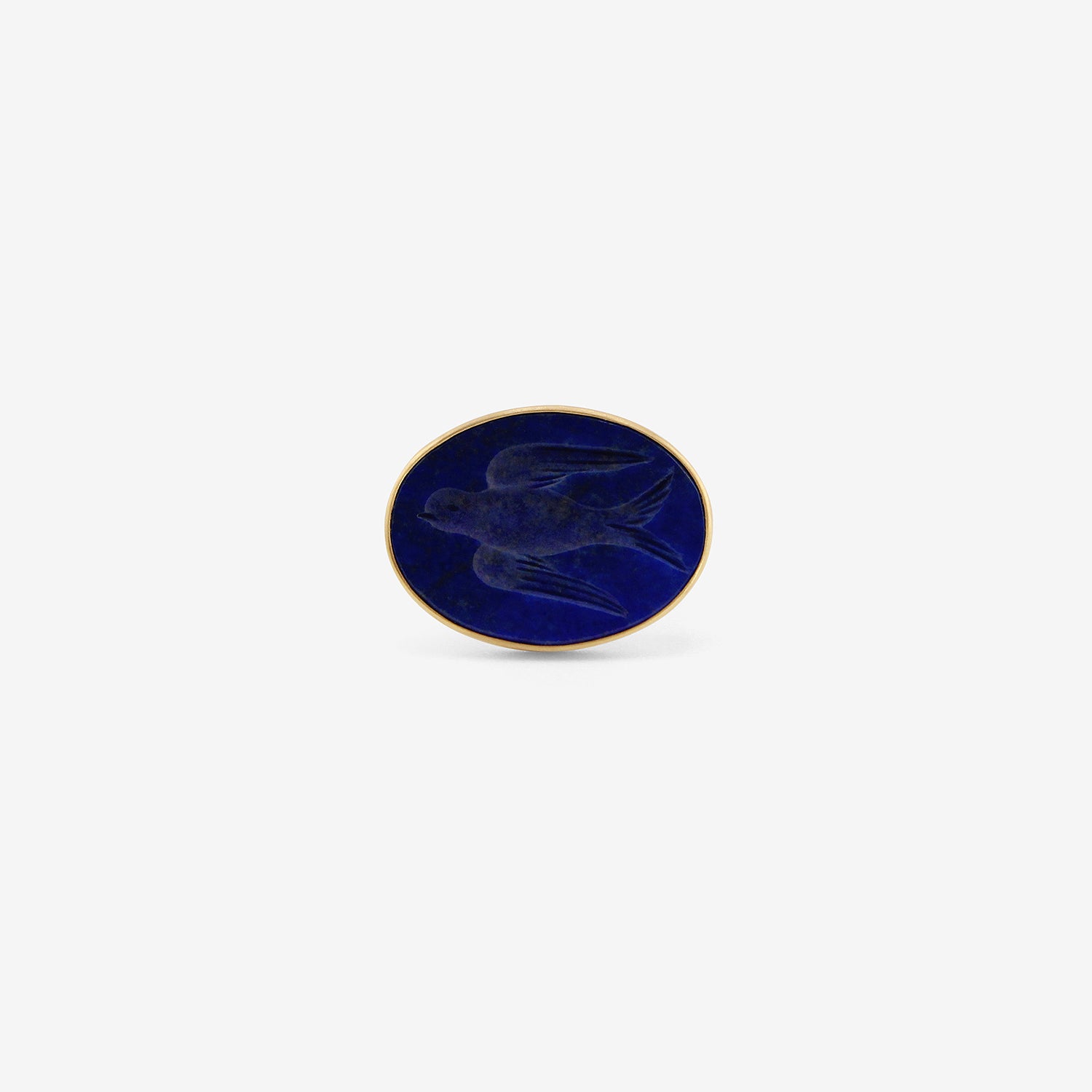 GABRIELLA KISS 18K & HORIZONTAL OVAL LAPIS SWALLOW INTAGLIO RING