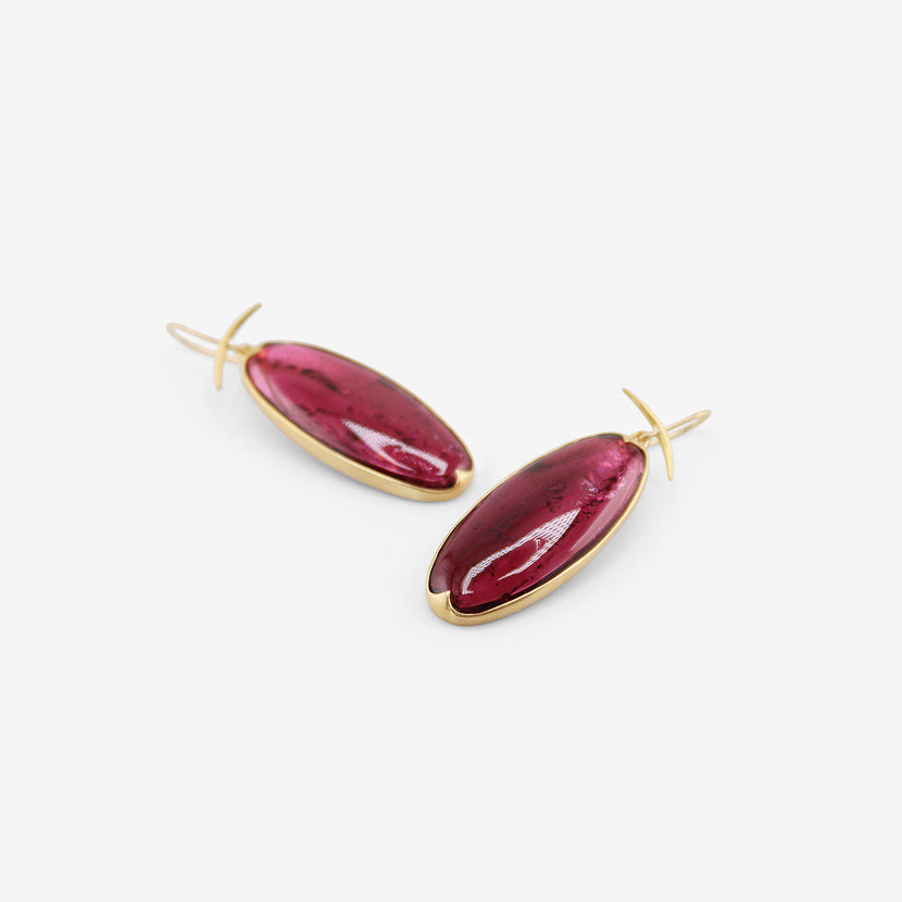GABRIELLA KISS 18K & LARGE OVAL RUBELLITE TOURMALINE EARRINGS
