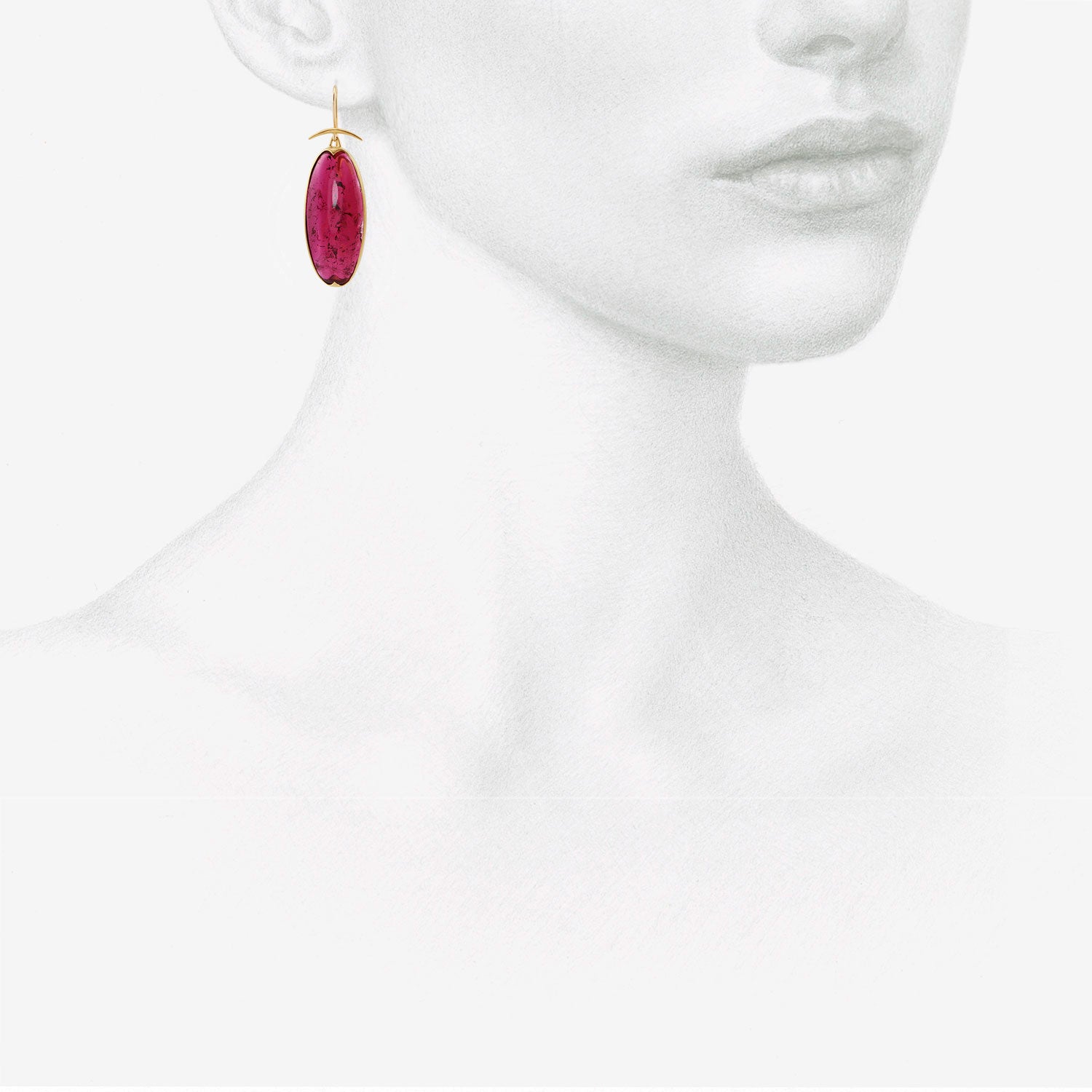 GABRIELLA KISS 18K & LARGE OVAL RUBELLITE TOURMALINE EARRINGS
