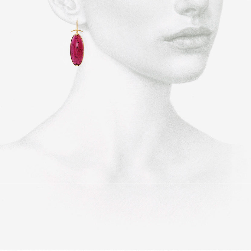 GABRIELLA KISS 18K & LARGE OVAL RUBELLITE TOURMALINE EARRINGS