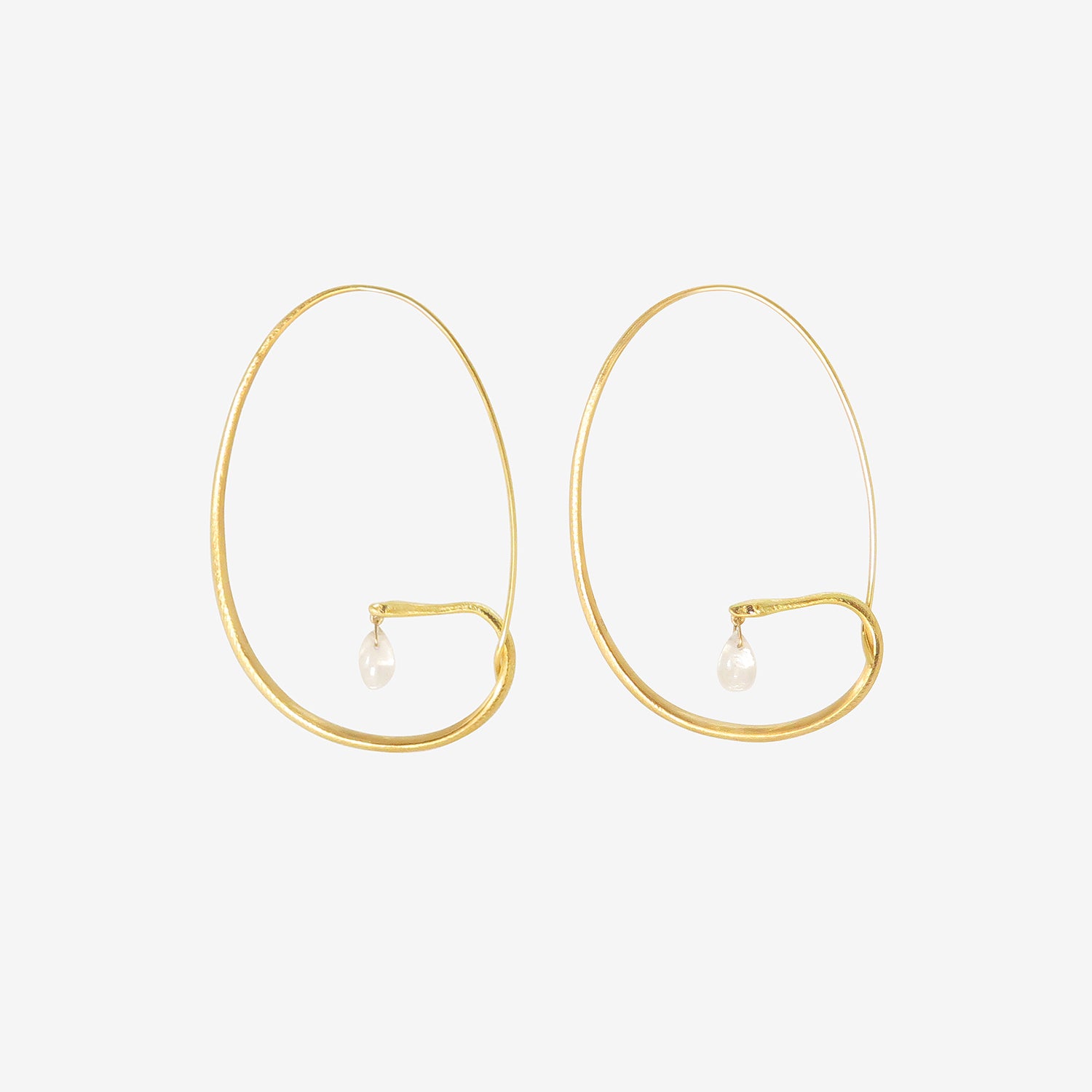 GABRIELLA KISS 18K & CHAMPAGNE DIAMOND LARGE SNAKE HOOPS WITH MOONSTONE DROPS