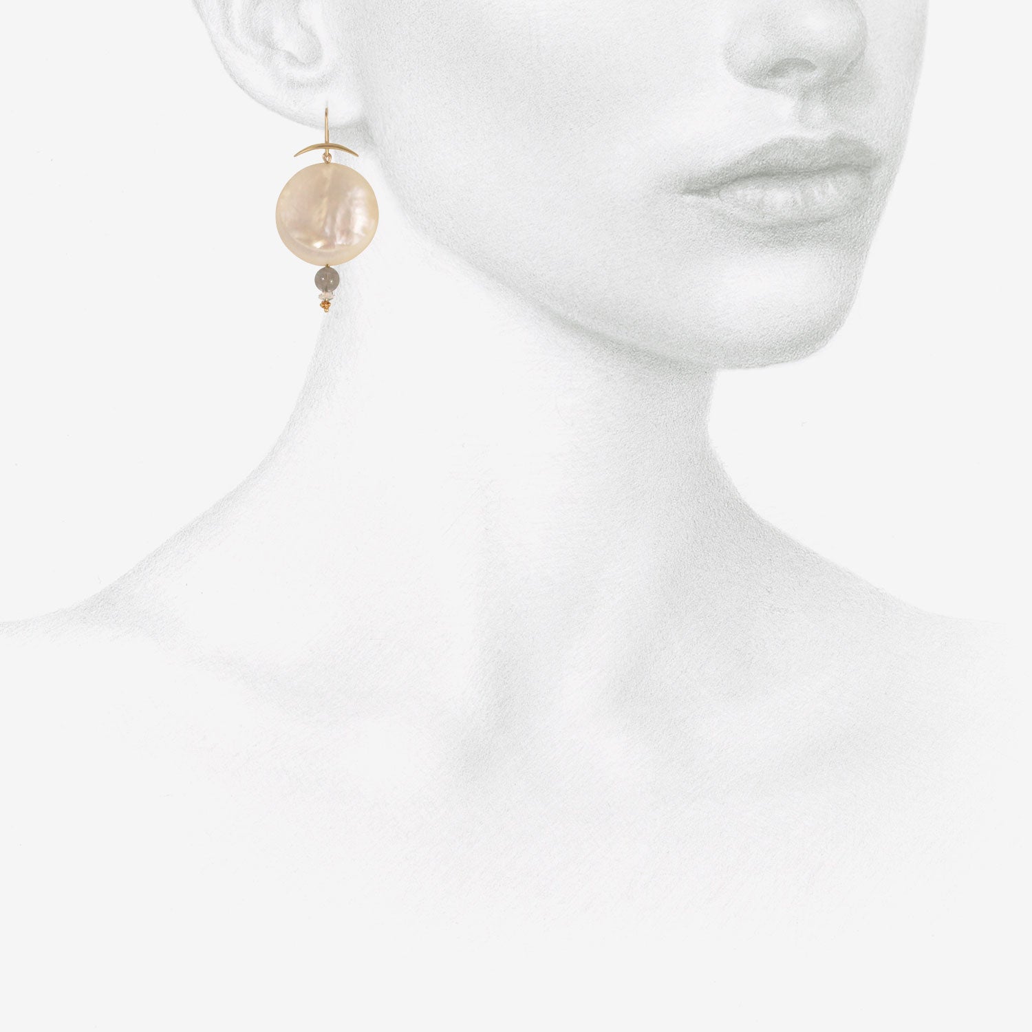 GABRIELLA KISS 18K & MOTHER-OF-PEARL FULL MOON EARRINGS WITH LABRADORITE & HERKIMER DIAMONDS