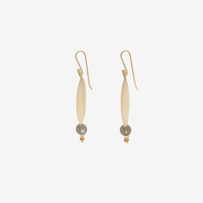 GABRIELLA KISS 18K & MOTHER-OF-PEARL FULL MOON EARRINGS WITH LABRADORITE & HERKIMER DIAMONDS
