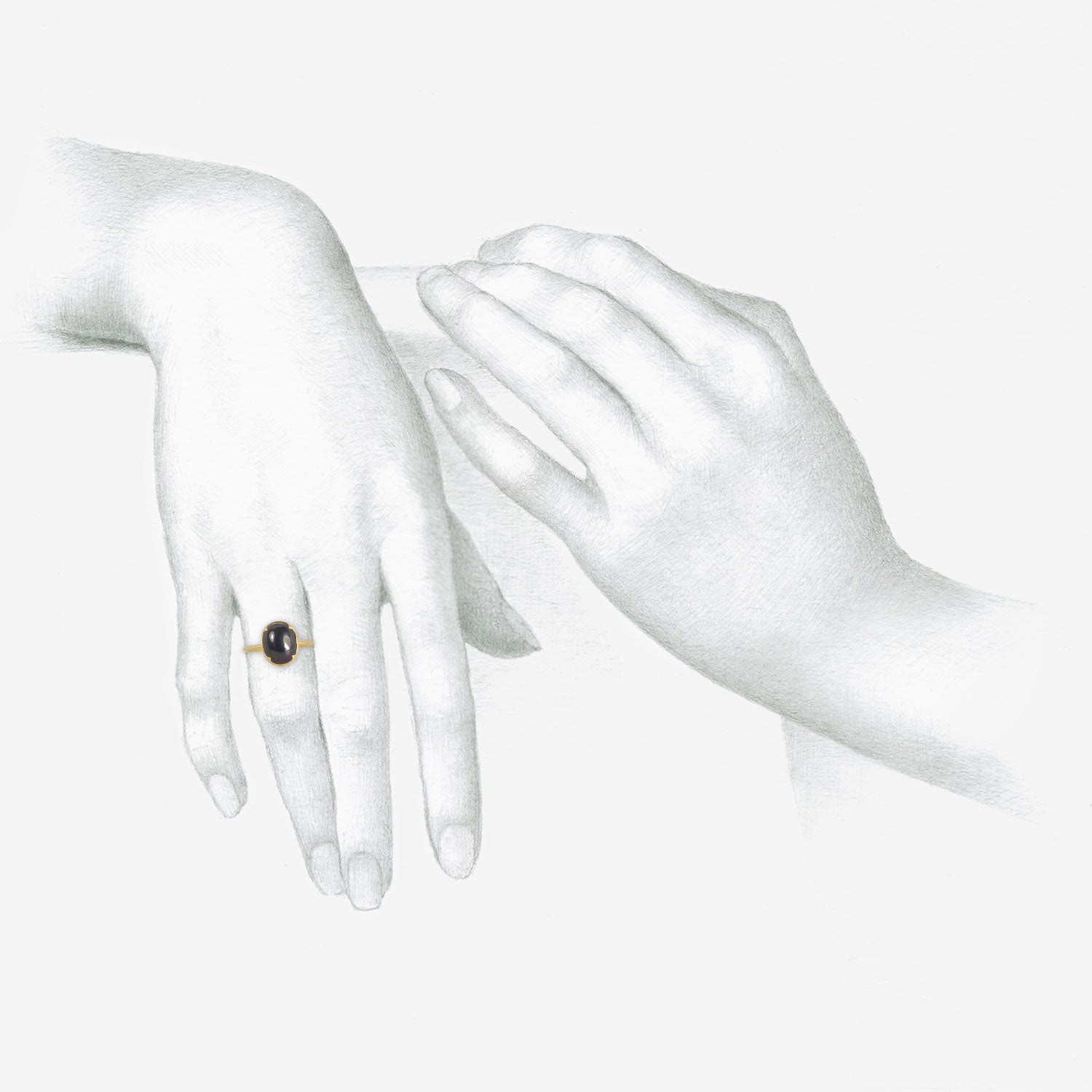 GABRIELLA KISS 18K & OVAL CABOCHON DARK BLUE SAPPHIRE RING, 4.78CT