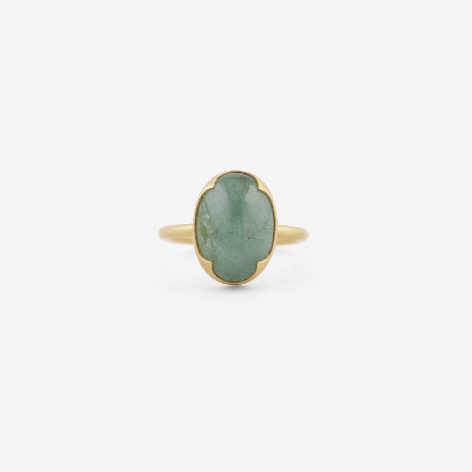 GABRIELLA KISS 18K & OVAL CABOCHON PALE COLOMBIAN EMERALD RING, 6.45CT