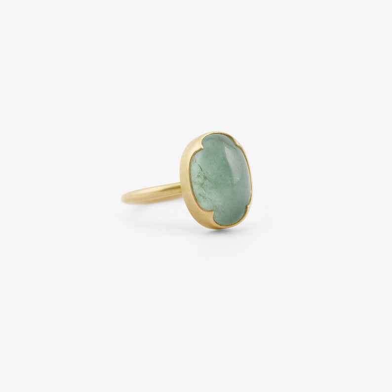 GABRIELLA KISS 18K & OVAL CABOCHON PALE COLOMBIAN EMERALD RING, 6.45CT